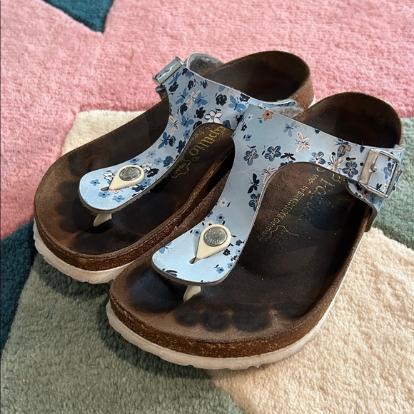 Birkenstock Papillio Gizeh Thong Leather Sandals Floral Butterflies Blue - Picture 1 of 17
